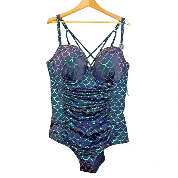 TORRID WOMENS 3-DD/F NWT Slim Fix Underwire Strappy Back One Piece Swimsuit HALO - Picture 1 of 15